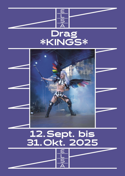 Plakatdesign mit in der Mitte einem Foto von einem Dragking