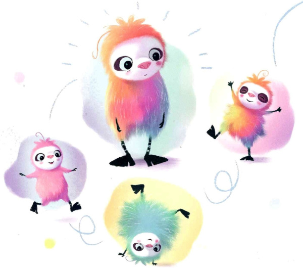 Buntes Fantasiewesen in vier verschiedenen Posen