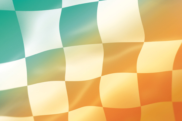 Buntes Schachbrettmuster mit Farbverlauf von Türkis zu Orange.